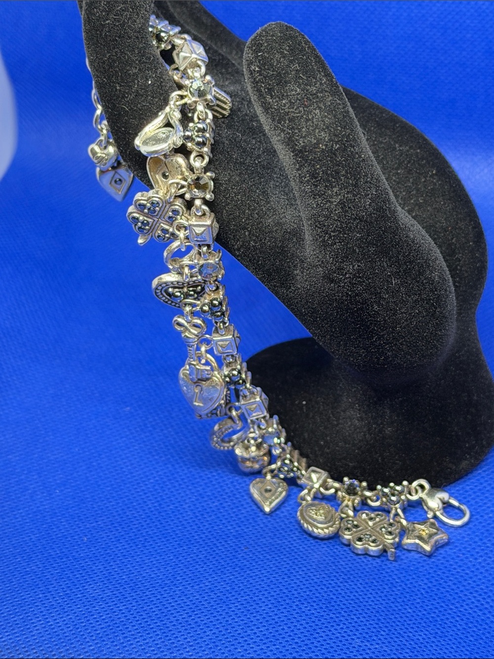 Brighton Silver-Tone Multi-Charm Bracelet with Hearts & Stars